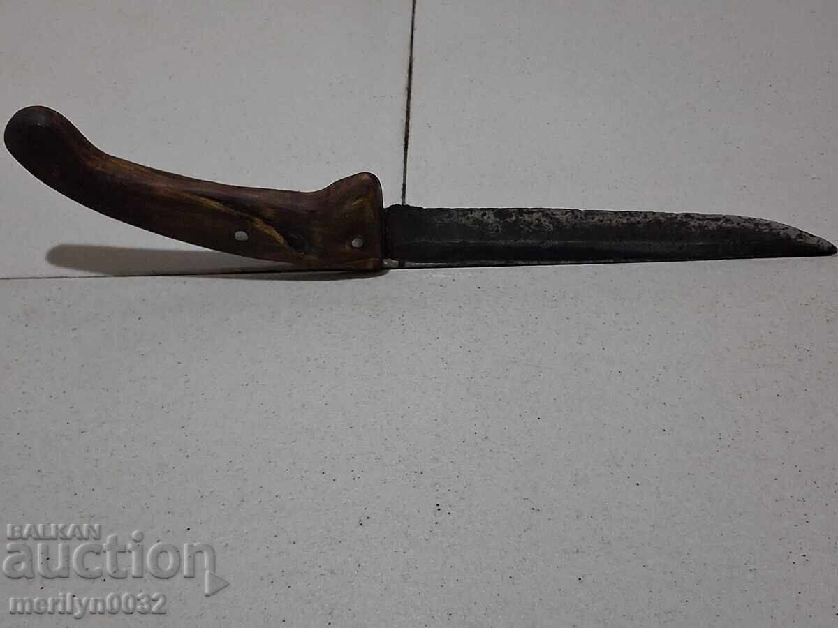 Auction  Old hand-forged knife without a sheath, buffalo horn handle, karakul (wool)