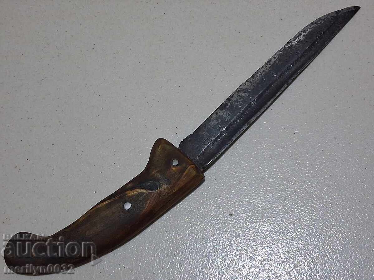 Old hand-forged knife without a sheath, buffalo horn handle, karakul (wool) - 6