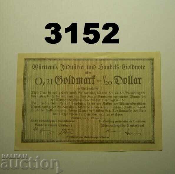 Württemberg Stuttgart 0.21 Goldmark = 1/20 Dollar Germany