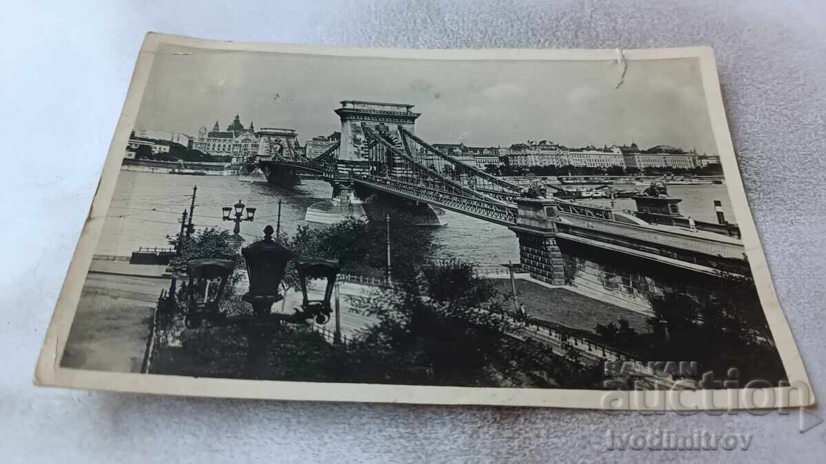 Пощенска картичка Budapest Chain Bridge 1948 Пощенска картичка Budapest Chain Bridge 1948