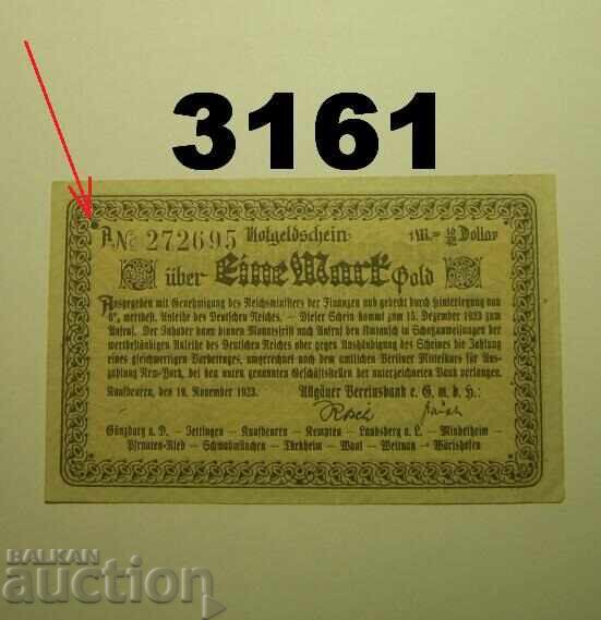 Kaufbeuren 1 Mark Gold 1923 Allgäuer Milchgeld