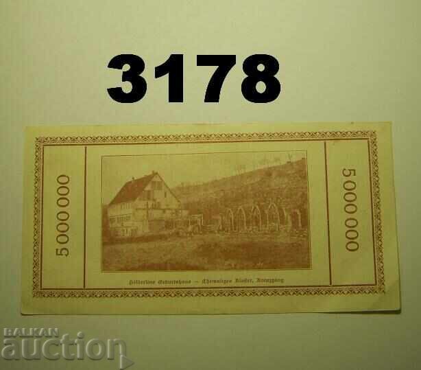 Lauffen 5 milioane mărci 1923 Germania cu preț 15.00 BGN | € 7.67