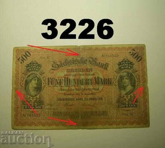 Dresden 500 Mark 1890 Germany Sächsische Bank