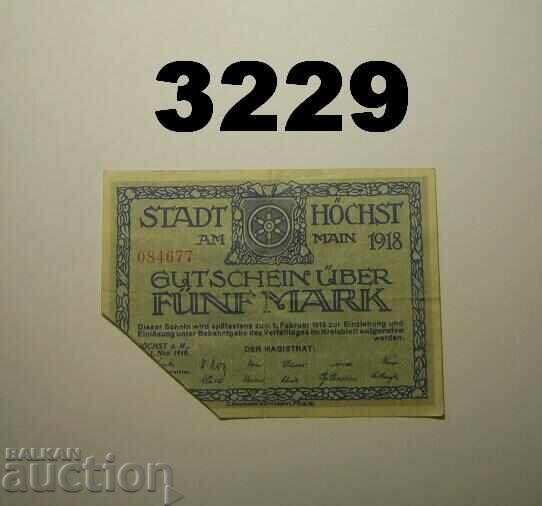 Höchst am Main 5 mark 1918 Анулирана Германия