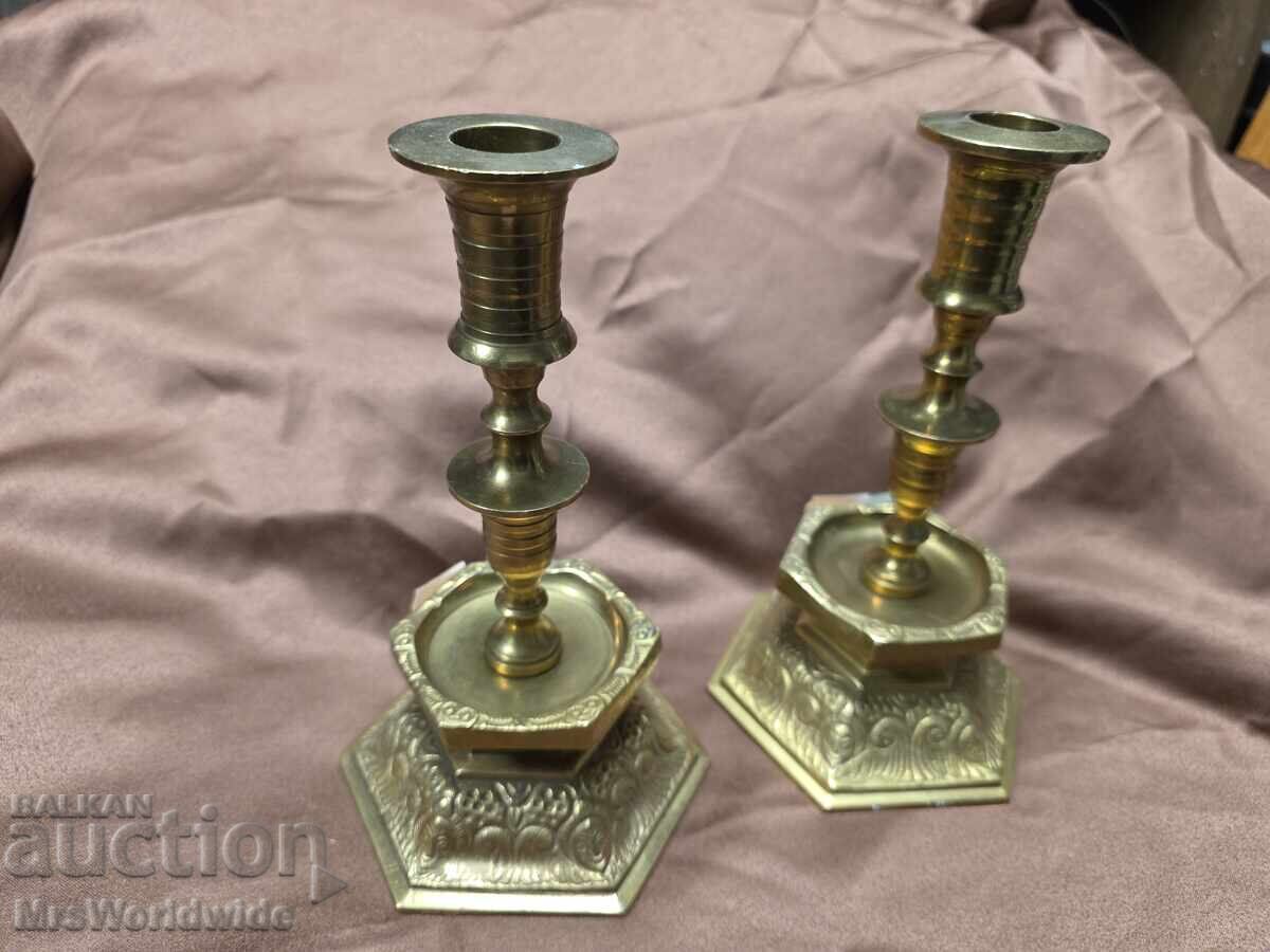 Auction  Old brass beautiful candlesticks