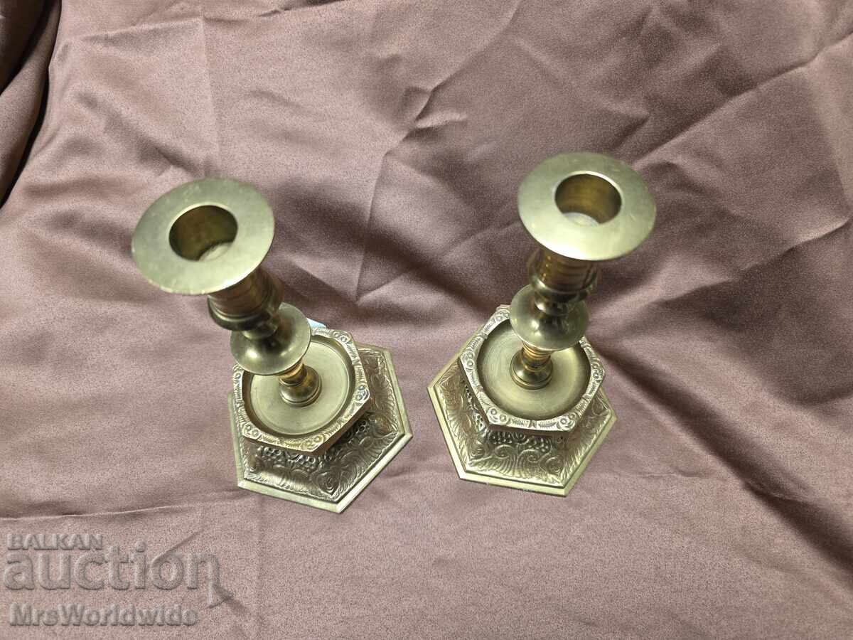 Old brass beautiful candlesticks - 5