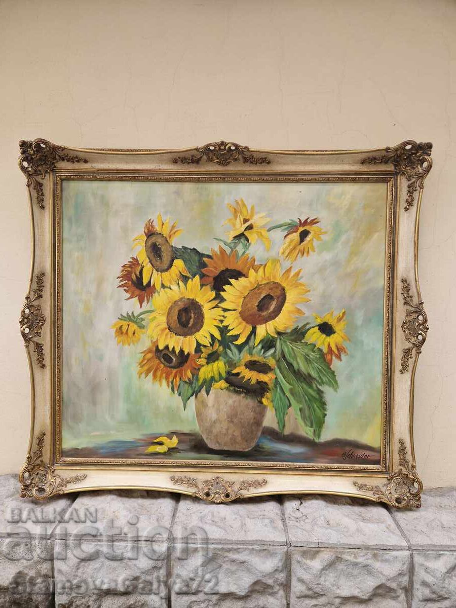 Still life large antique oil canvas author frame with price 230.00 BGN | € 117.60