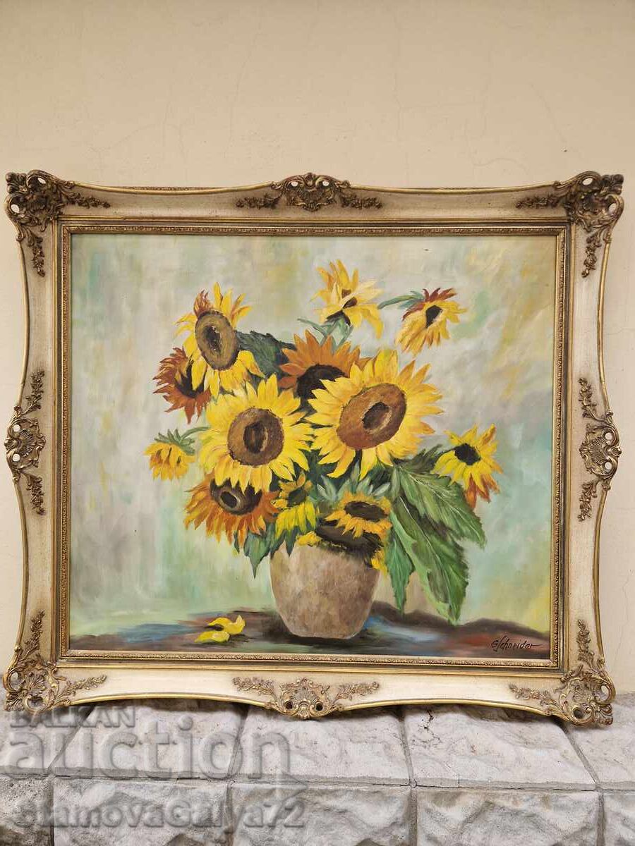 Auction  Still life large antique oil canvas author frame