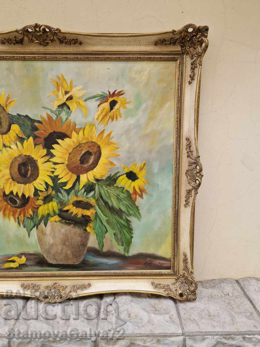 Delivery of Still life large antique oil canvas author frame