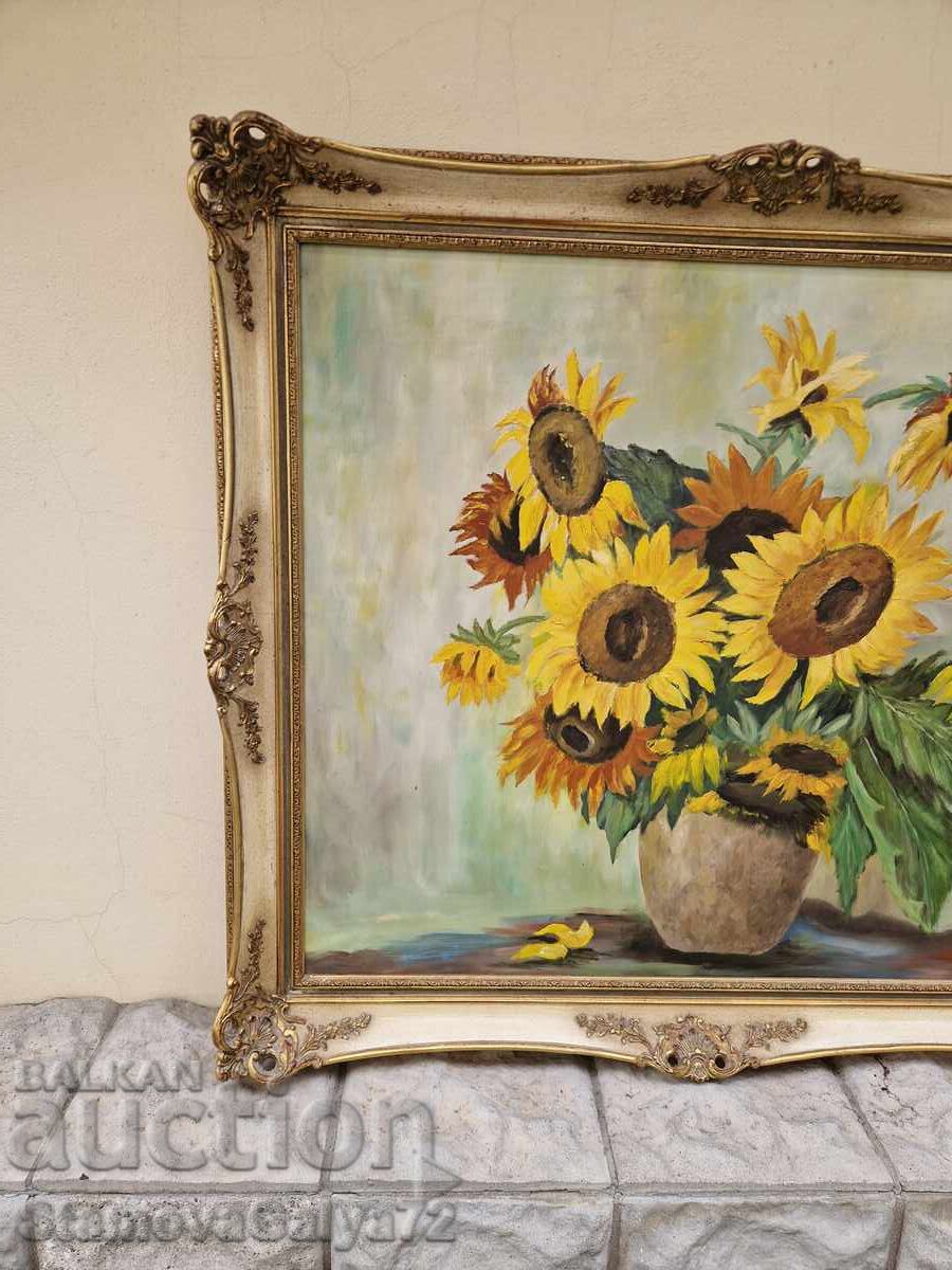 Still life large antique oil canvas author frame - 5