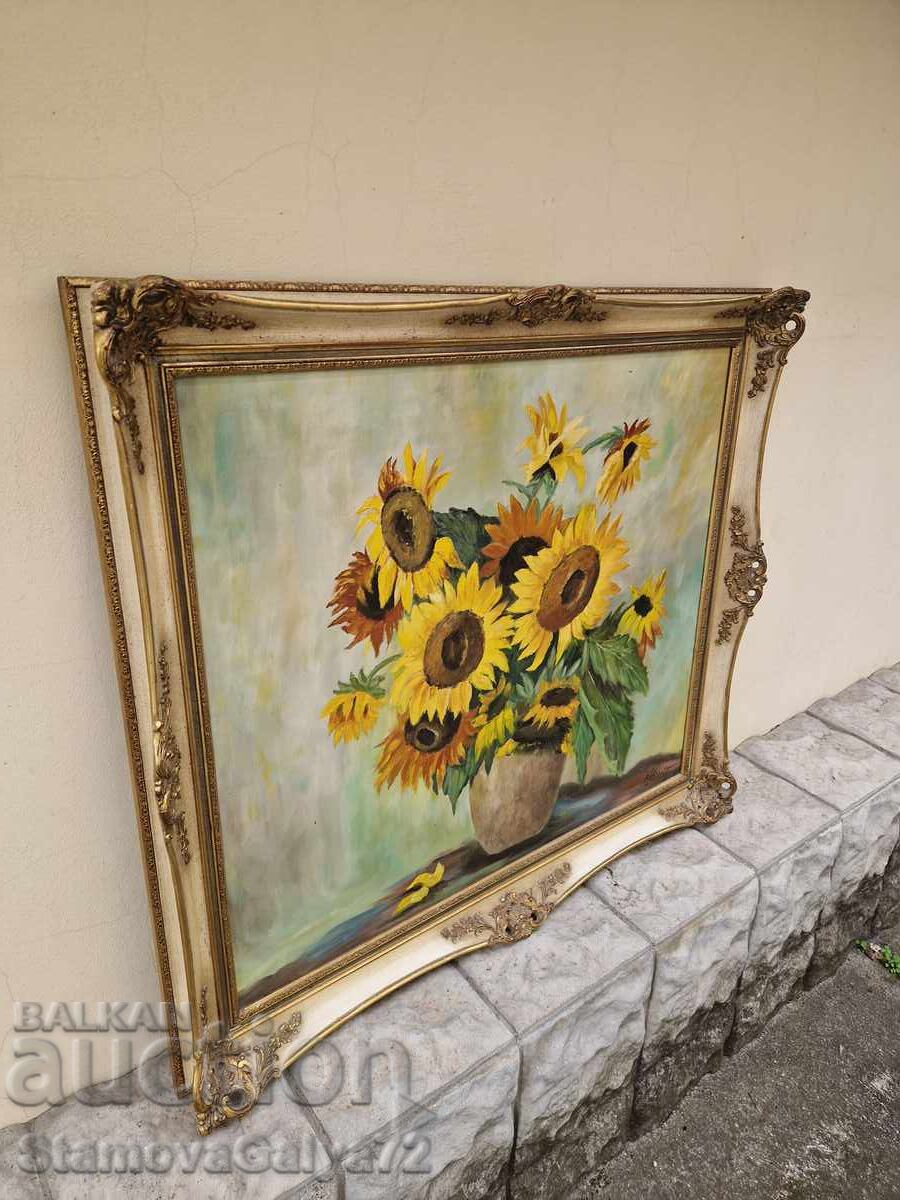 Still life large antique oil canvas author frame - 6