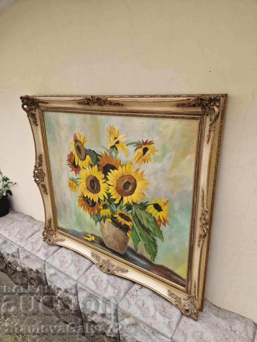 Still life large antique oil canvas author frame - 7