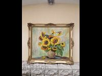 Still life large antique oil canvas author frame