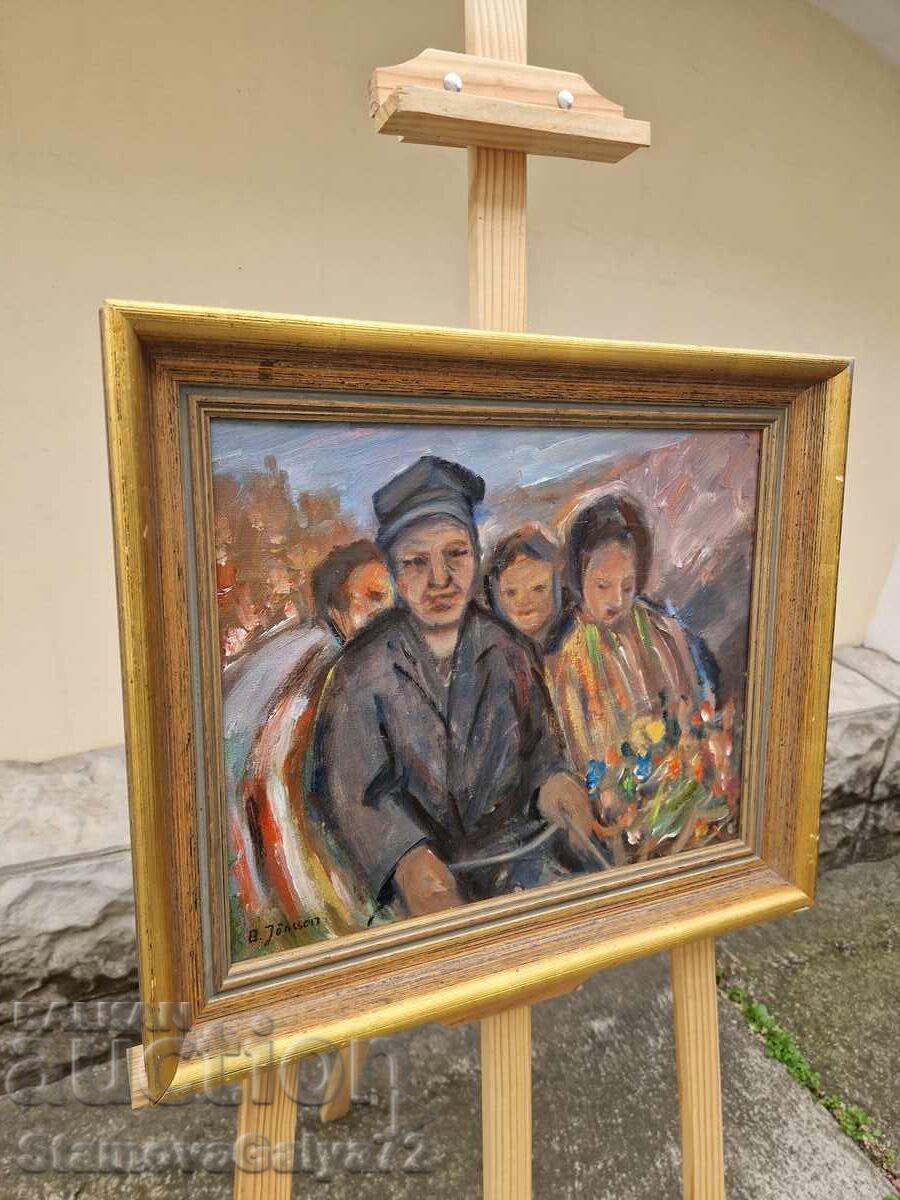 Tablou vechi antic, maestru, ulei pe pânză - 6