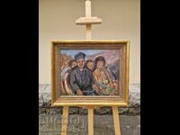 Εξαιρετικός παλιός αντίκα αριστουργηματικός πίνακας λάδι σε καμβά