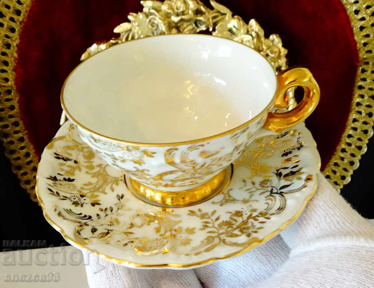 Cup with saucer, Bavarian bone china, gold, baroque - 7