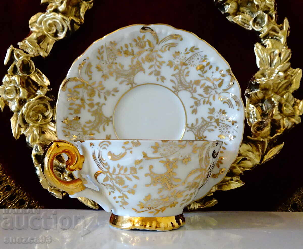 Cup with saucer, Bavarian bone china, gold, baroque