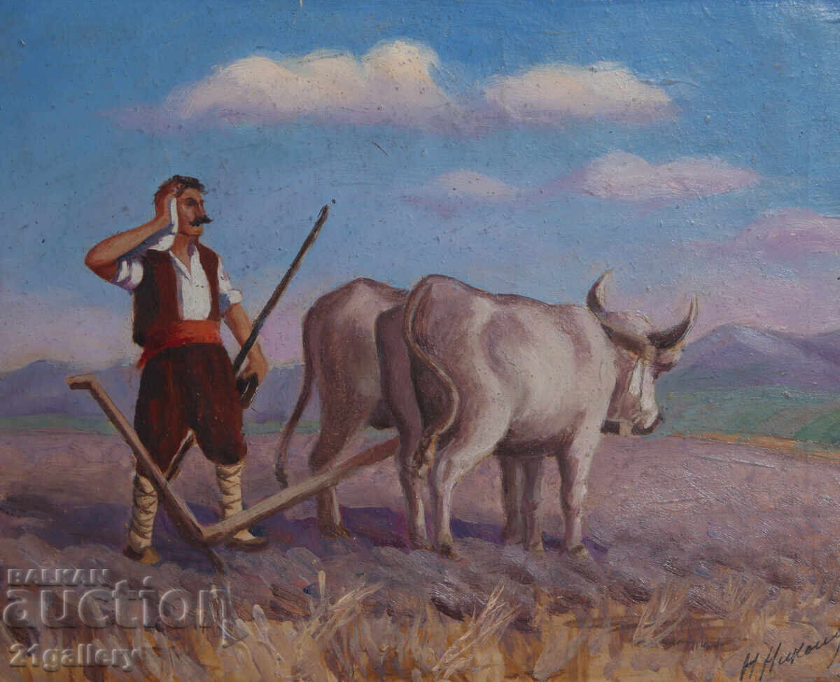 Δημοπρασία Παλαιός πίνακας, σκηνή της υπαίθρου, ελαιογραφία