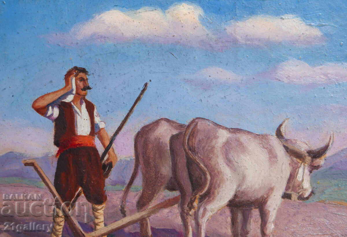 Παράδοση Παλαιός πίνακας, σκηνή της υπαίθρου, ελαιογραφία