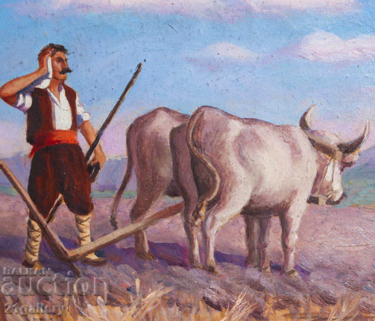 Παλαιός πίνακας, σκηνή της υπαίθρου, ελαιογραφία - 5