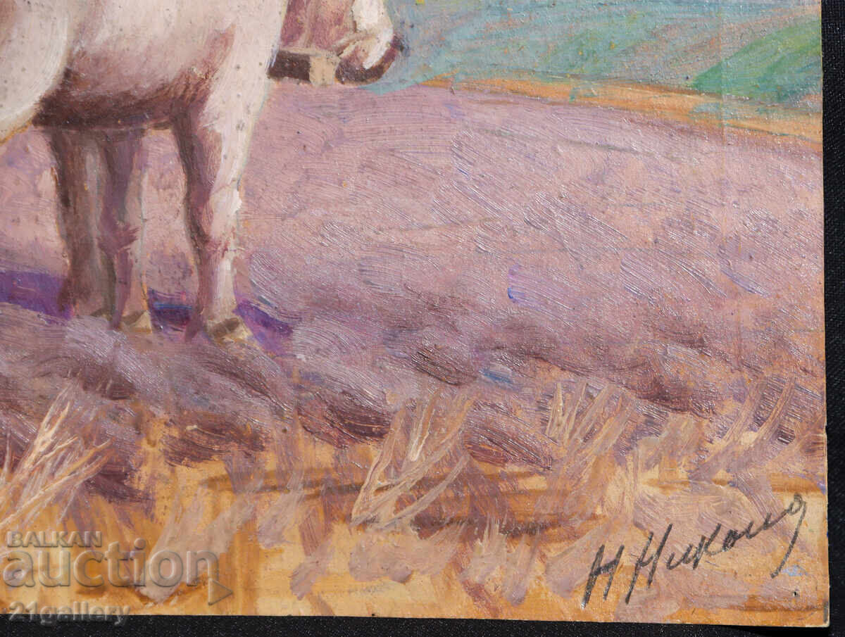 Παλαιός πίνακας, σκηνή της υπαίθρου, ελαιογραφία - 6