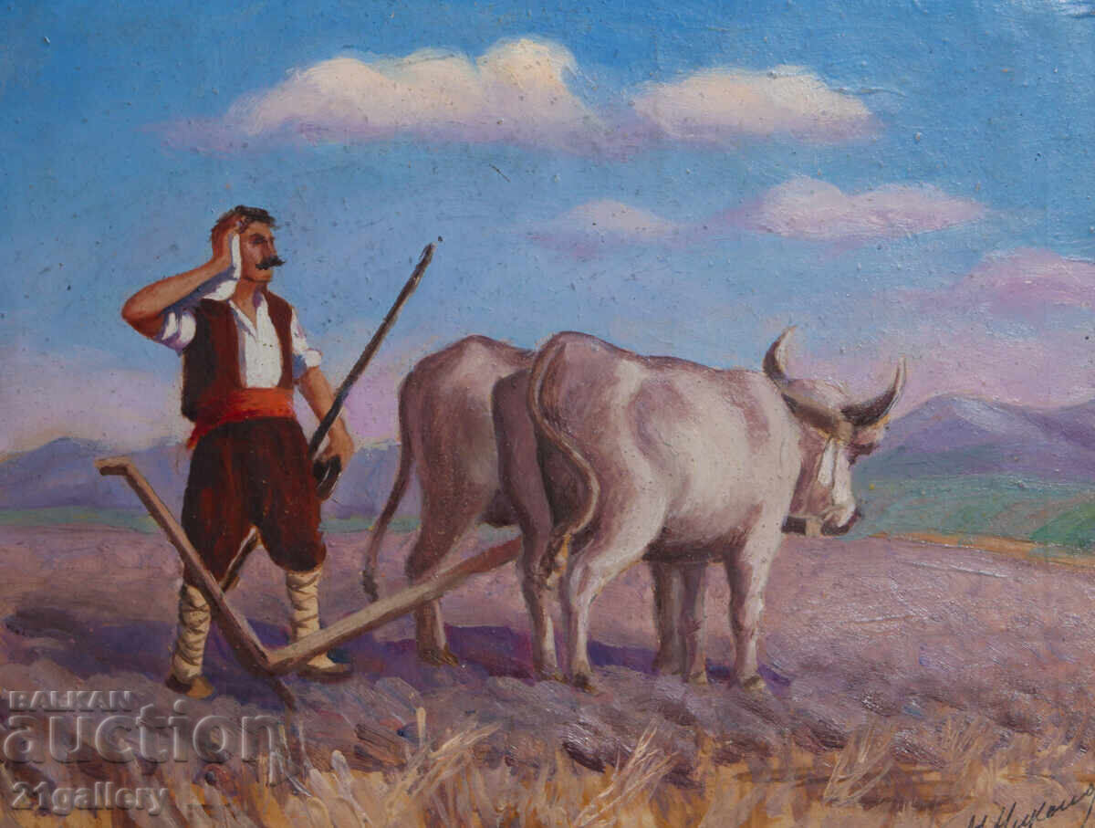 Παλαιός πίνακας, σκηνή της υπαίθρου, ελαιογραφία