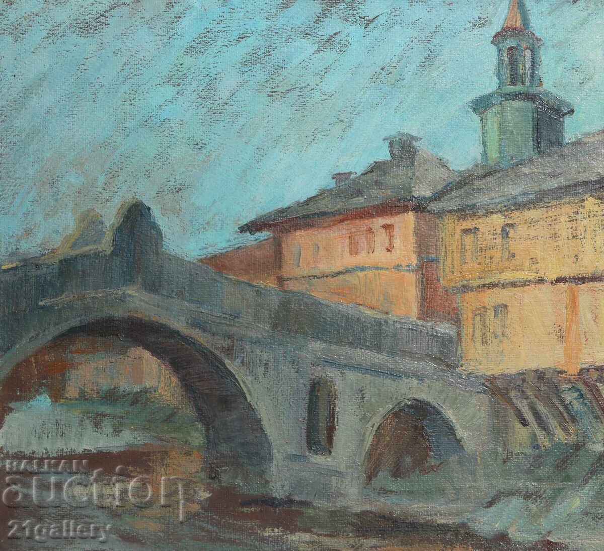 Tablou vechi ulei pe pânză, peisaj din Treavna cu preț 400.00 BGN | € 204.52