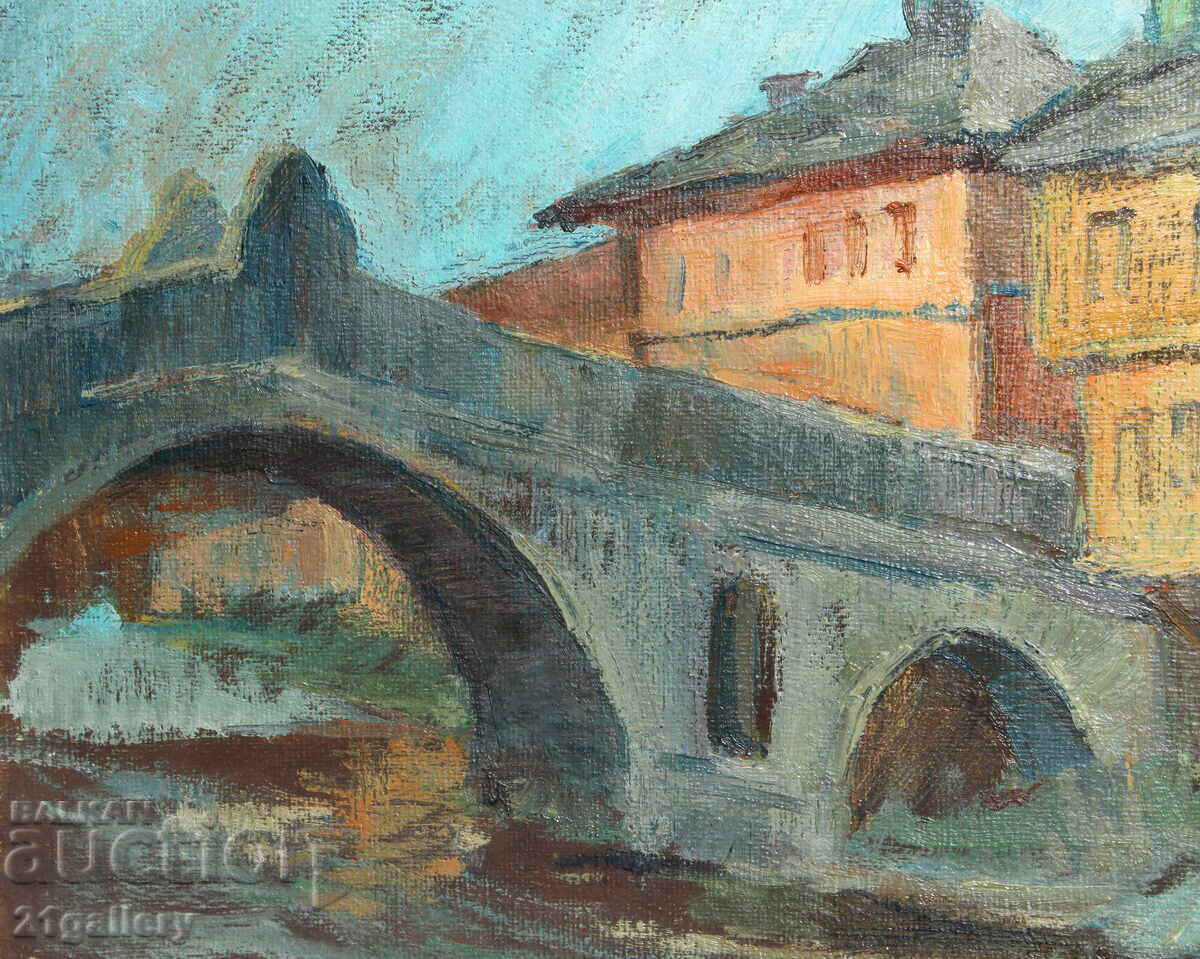 Licitație Tablou vechi ulei pe pânză, peisaj din Treavna