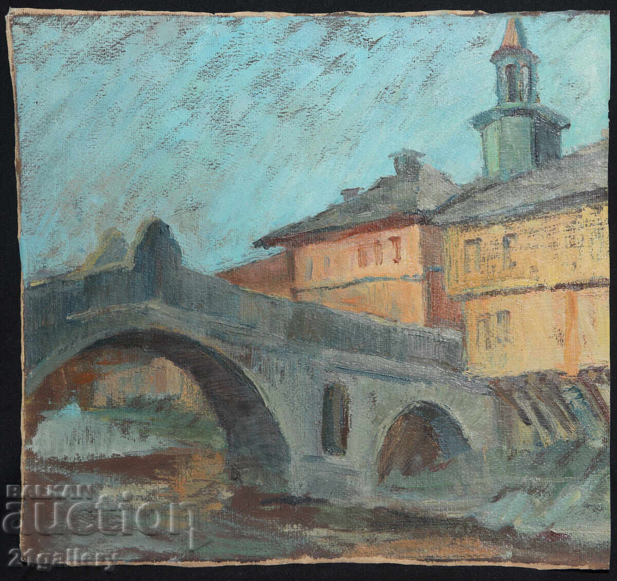 Livrarea Tablou vechi ulei pe pânză, peisaj din Treavna