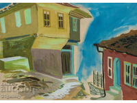 Old painting, tempera paints, Revival house