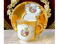 Ceașcă de porțelan italiană cu farfurie, aur, Fragonard