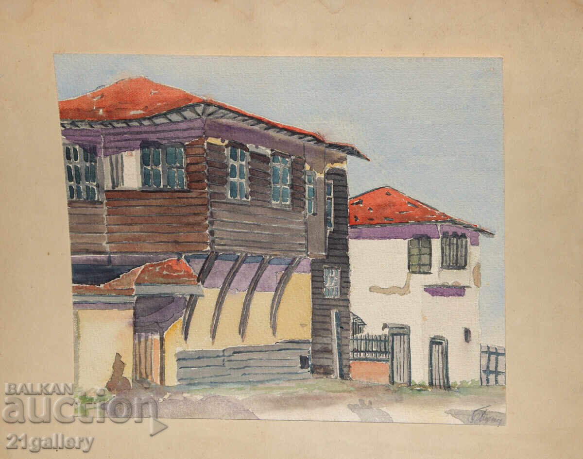 Παλιός πίνακας ακουαρέλα τοπίο με τιμή 250.00 BGN | € 127.82