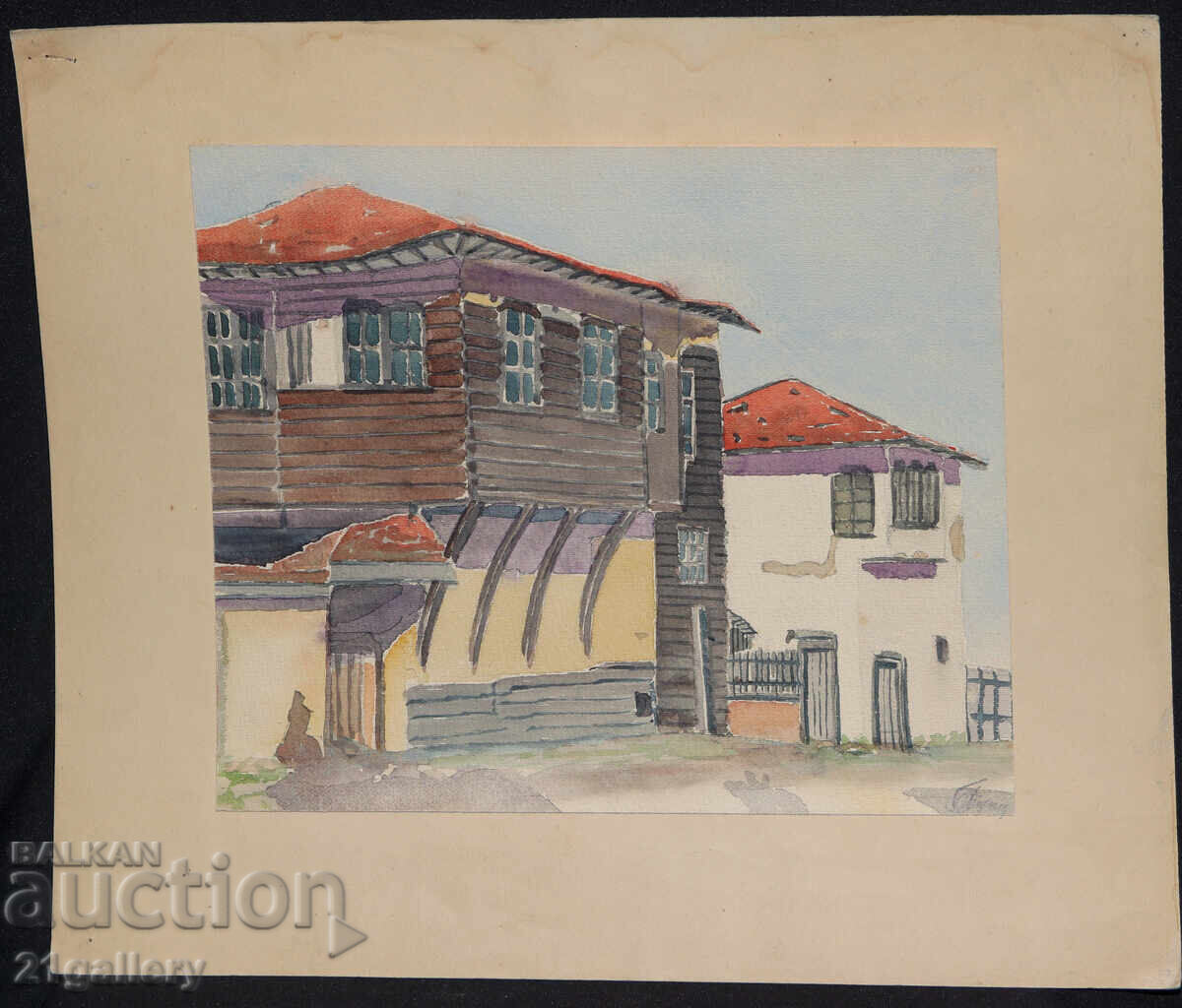 Δημοπρασία Παλιός πίνακας ακουαρέλα τοπίο