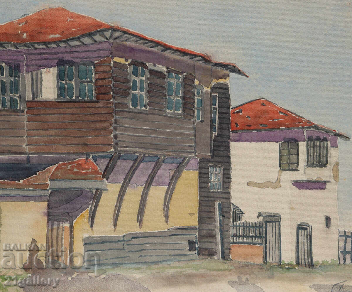 Παράδοση Παλιός πίνακας ακουαρέλα τοπίο