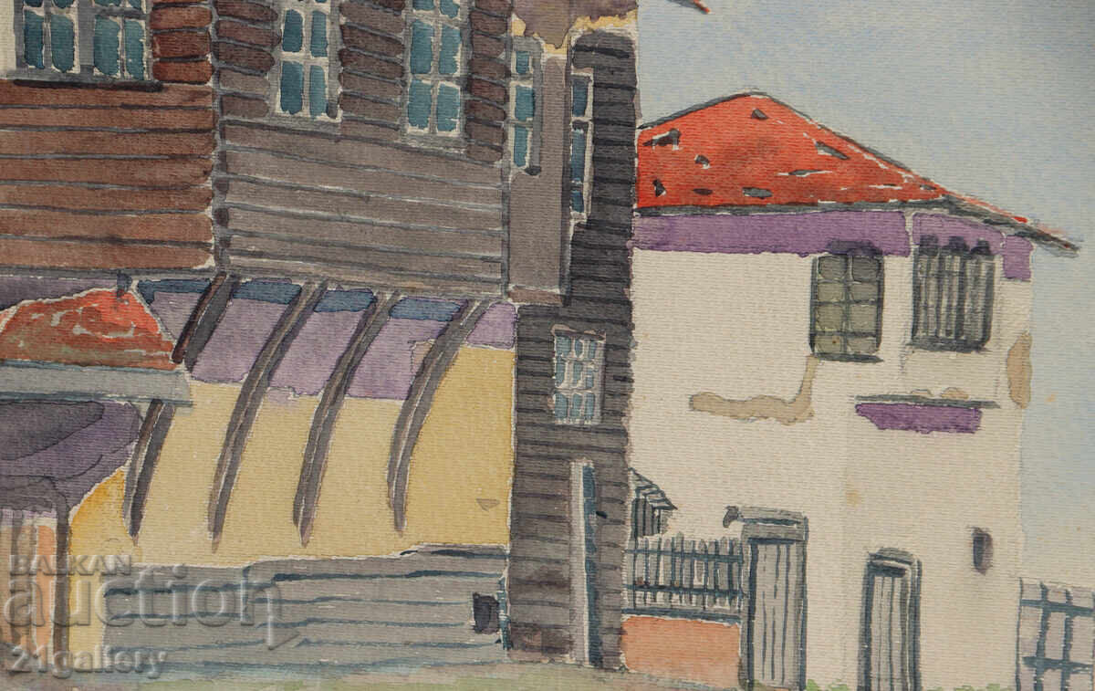 Παλιός πίνακας ακουαρέλα τοπίο - 5