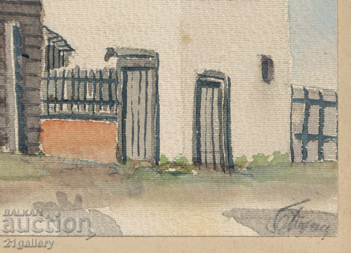 Παλιός πίνακας ακουαρέλα τοπίο - 6