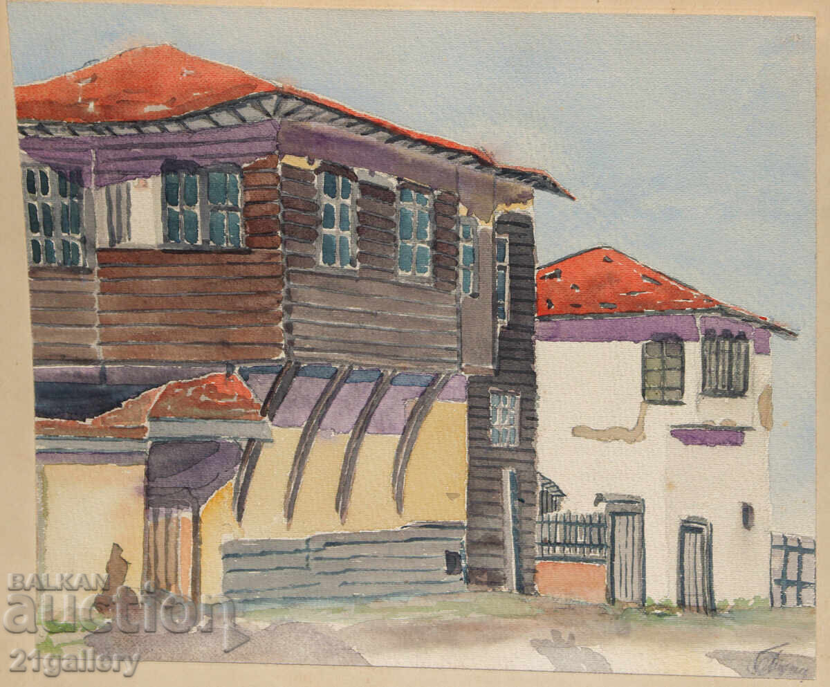 Παλιός πίνακας ακουαρέλα τοπίο