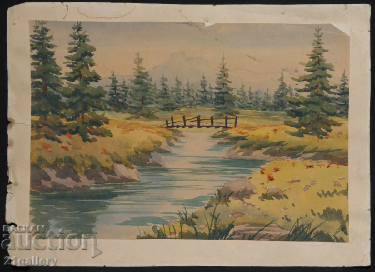Стара картина акварел пейзаж 1940г. с цена 250.00 лв. | € 127.82