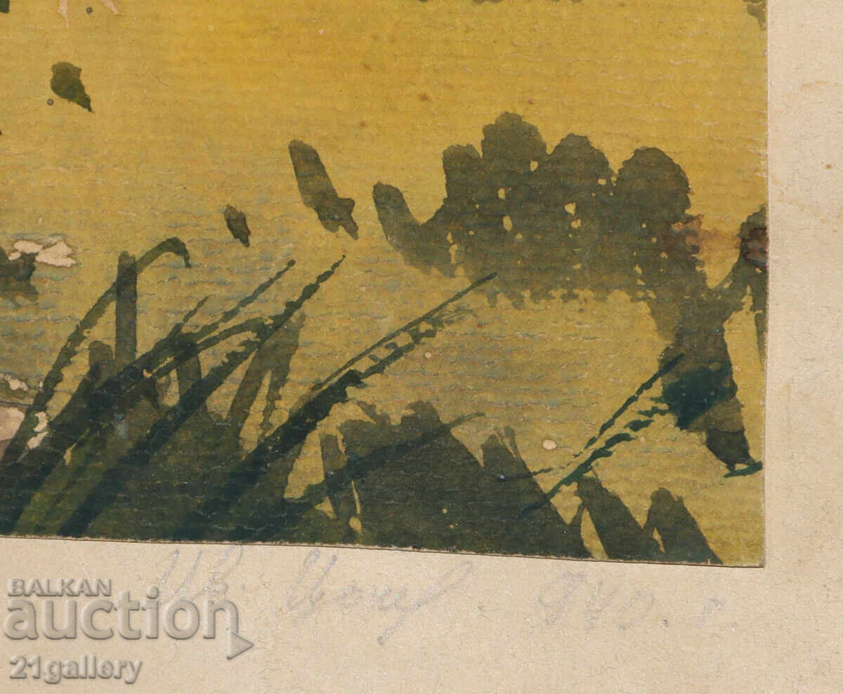 Стара картина акварел пейзаж 1940г. - 5