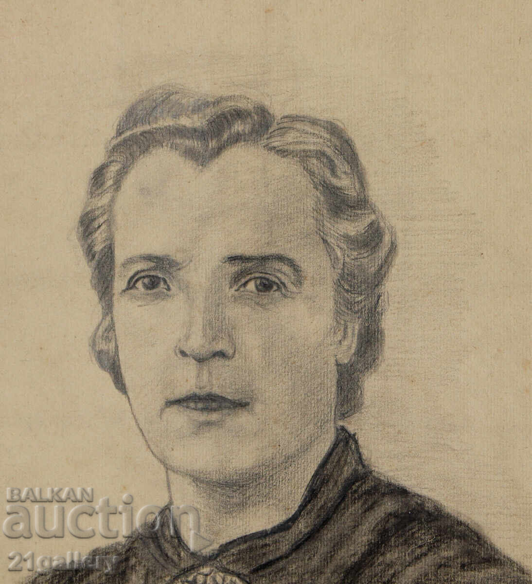 Delivery of Old pencil drawing portrait of a woman, signed