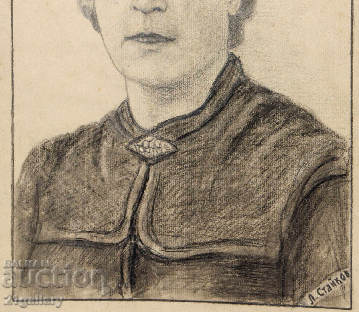 Old pencil drawing portrait of a woman, signed - 5