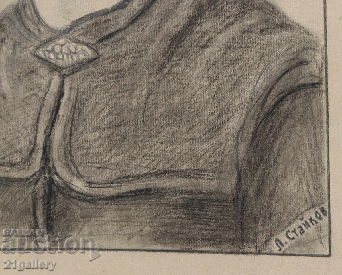 Old pencil drawing portrait of a woman, signed - 6