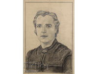 Old pencil drawing portrait of a woman, signed