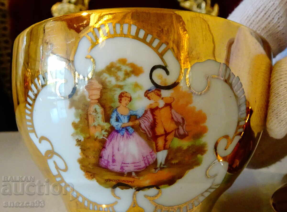 Sugar bowl Bavarian porcelain, gold, painting, 200 ml - 5