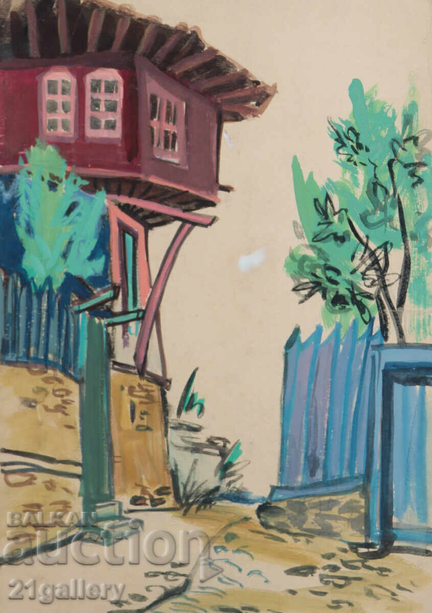 Auction  Old painting, tempera paints, Revival house, street