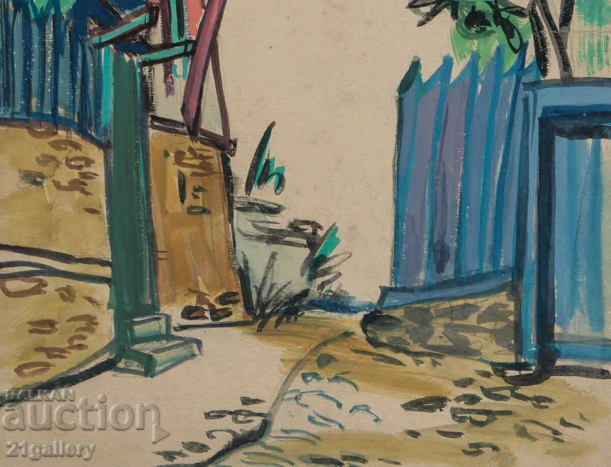 Old painting, tempera paints, Revival house, street - 6