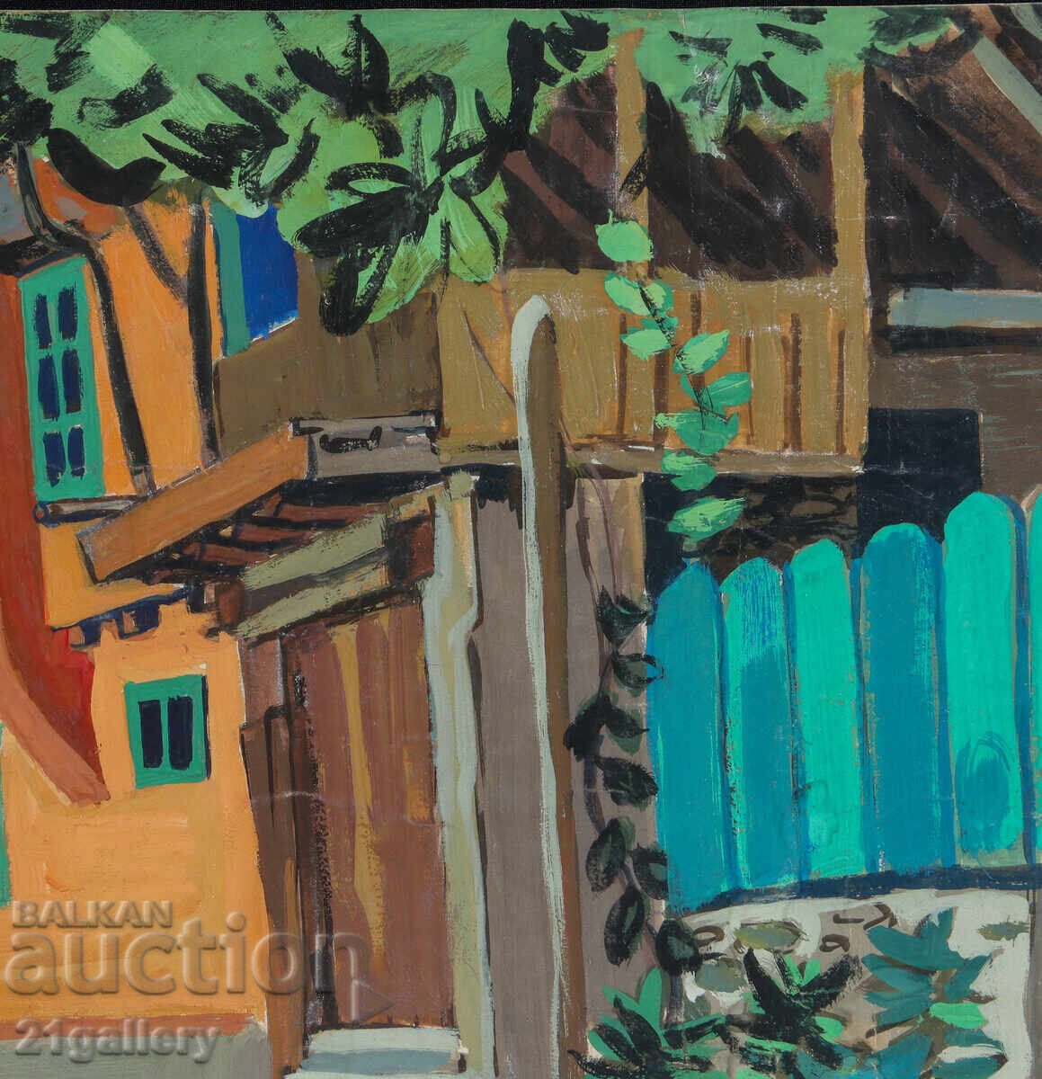 Old painting, tempera paints, Revival house, street - 6 Old painting, tempera paints, Revival house, street - 6