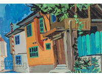 Old painting, tempera paints, Revival house, street