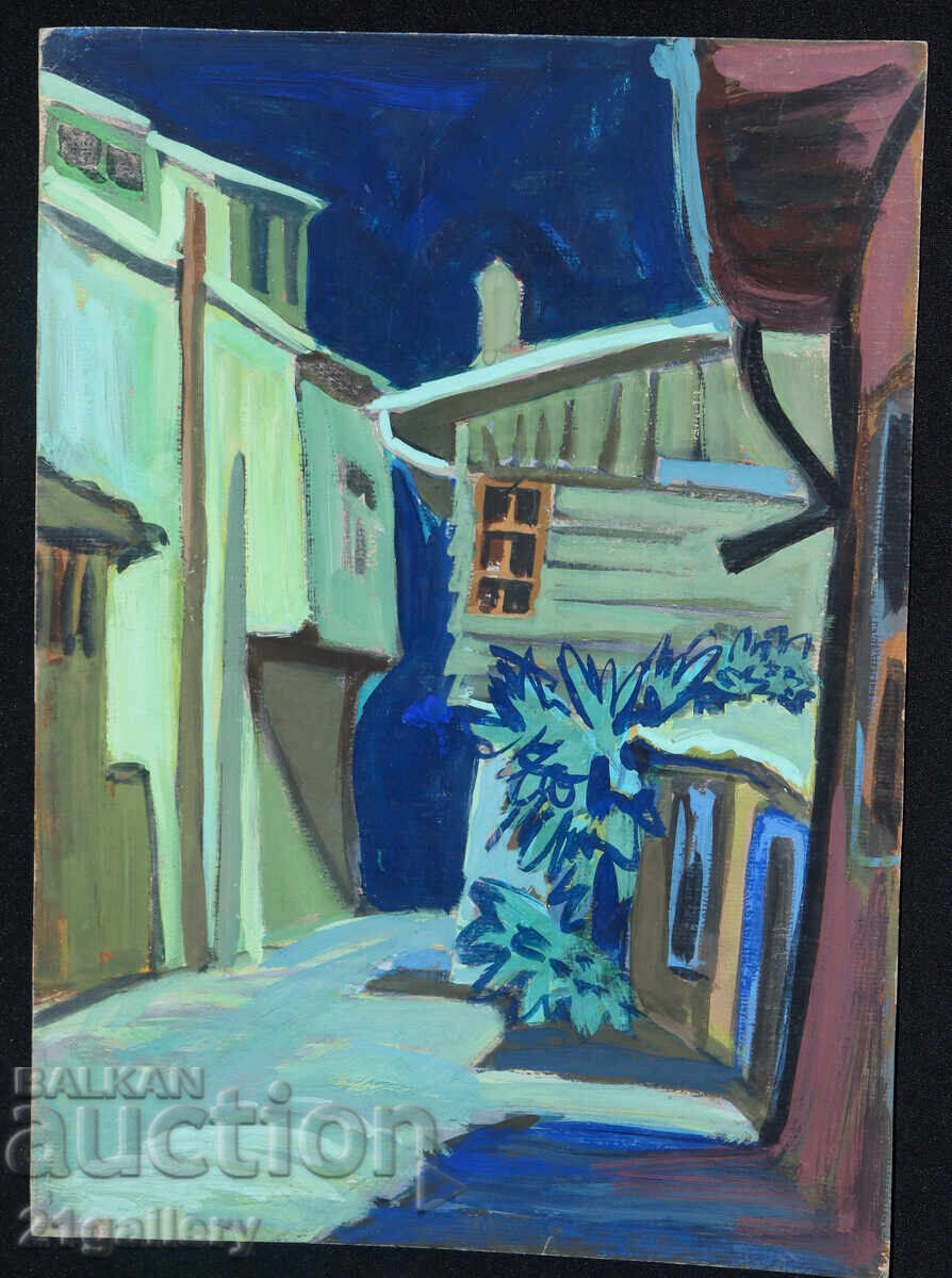 Old painting, tempera paints, Revival house, street with price 300.00 BGN | € 153.39 Old painting, tempera paints, Revival house, street with price 300.00 BGN | € 153.39