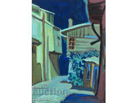 Old painting, tempera paints, Revival house, street